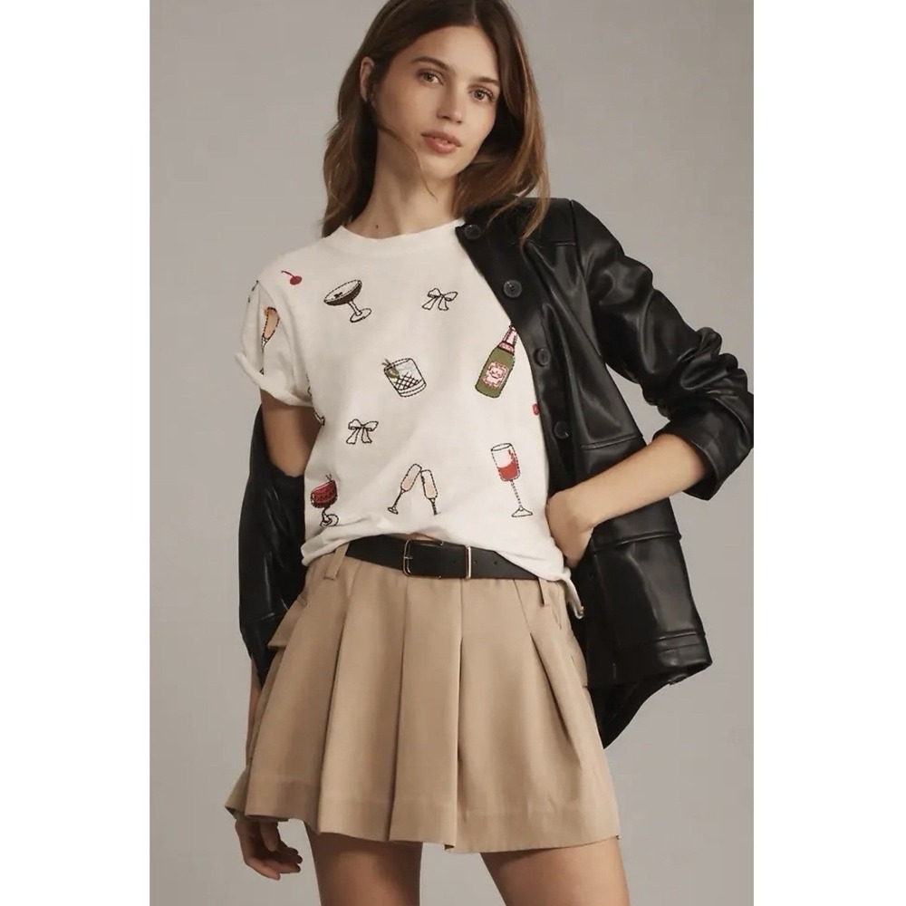 By Anthropologie Maeve The Caitlin Boxy T-Shirt Blouse Top Embroidered Size XL